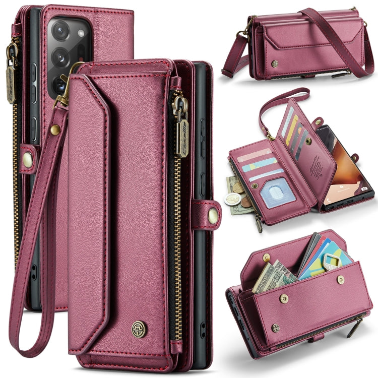 For Samsung Galaxy Note20 Ultra CaseMe C36 Card Slots Zipper Wallet RFID Anti-theft Leather Phone Case(Wine Red) - free shipping - PMC Jewellery - Order now!