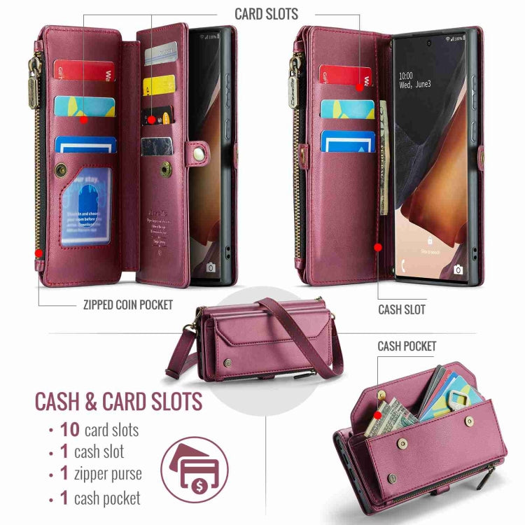 For Samsung Galaxy Note20 Ultra CaseMe C36 Card Slots Zipper Wallet RFID Anti-theft Leather Phone Case(Wine Red) - free shipping - PMC Jewellery - Order now!