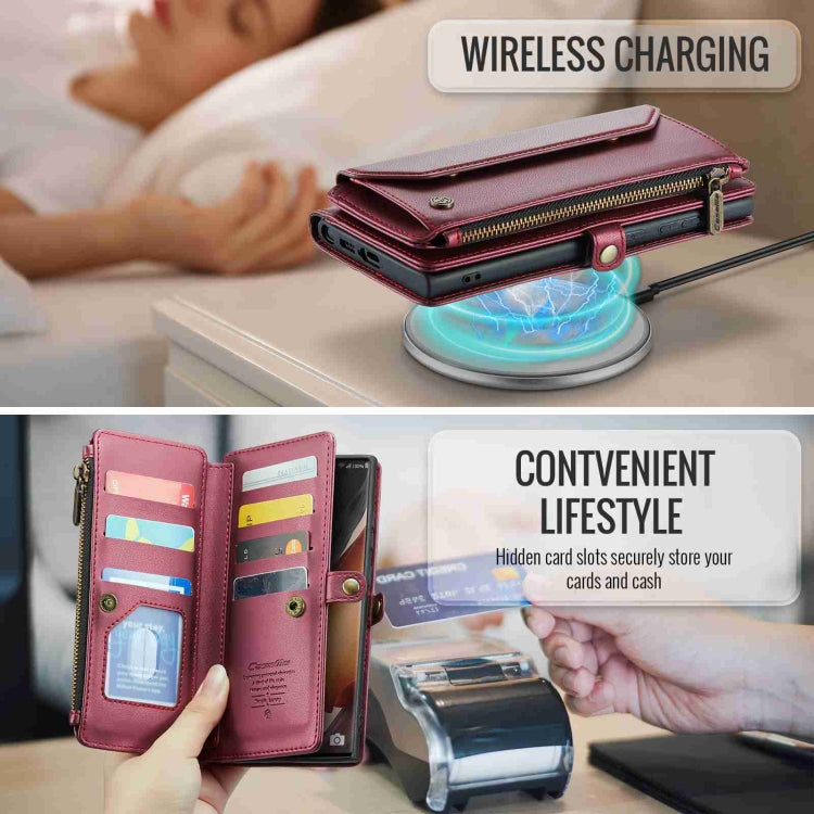 For Samsung Galaxy Note20 Ultra CaseMe C36 Card Slots Zipper Wallet RFID Anti-theft Leather Phone Case(Wine Red) - free shipping - PMC Jewellery - Order now!