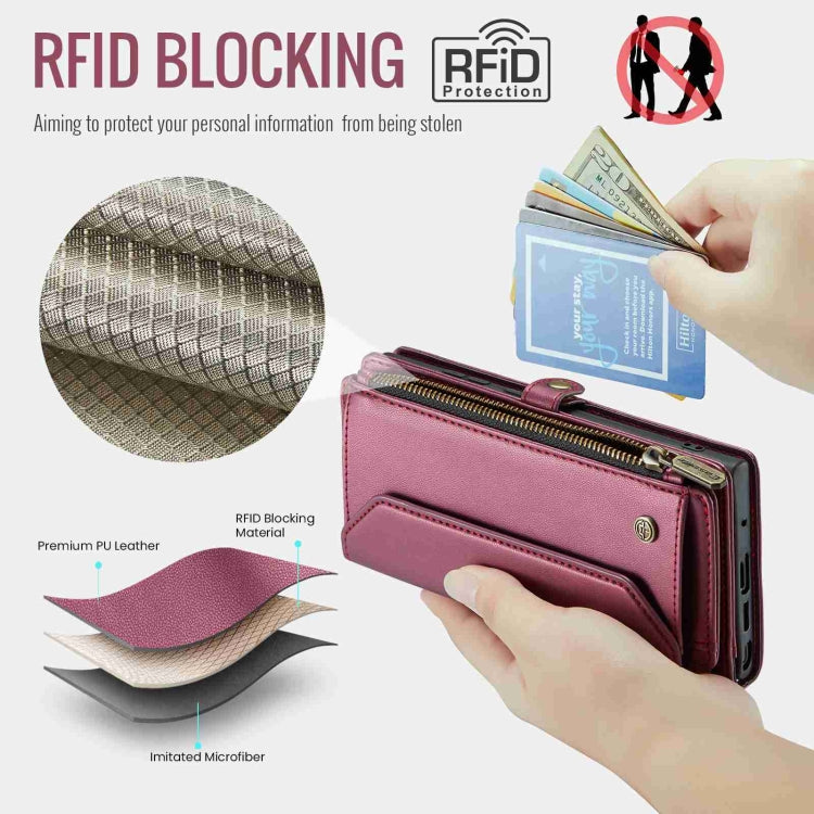 For Samsung Galaxy Note20 Ultra CaseMe C36 Card Slots Zipper Wallet RFID Anti-theft Leather Phone Case(Wine Red) - free shipping - PMC Jewellery - Order now!