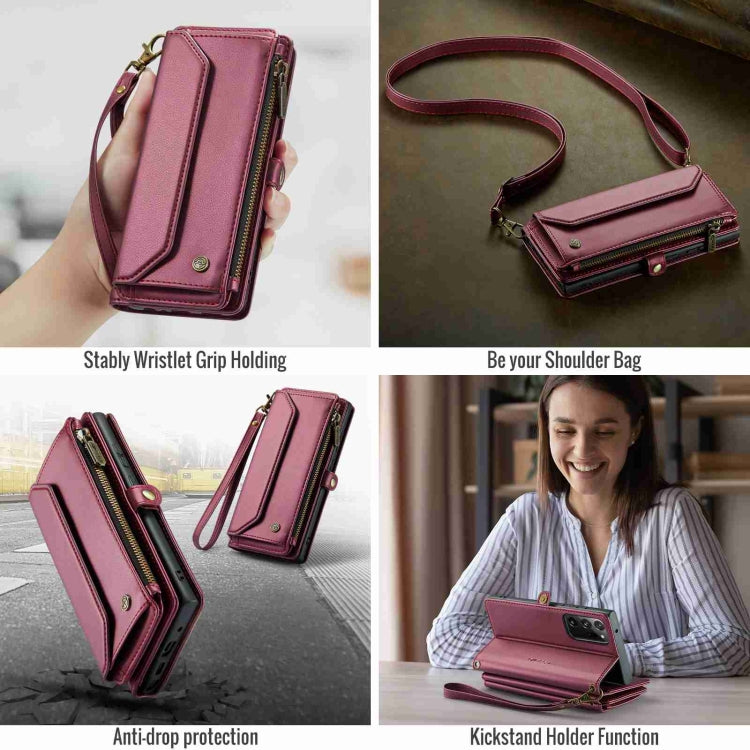For Samsung Galaxy Note20 Ultra CaseMe C36 Card Slots Zipper Wallet RFID Anti-theft Leather Phone Case(Wine Red) - free shipping - PMC Jewellery - Order now!