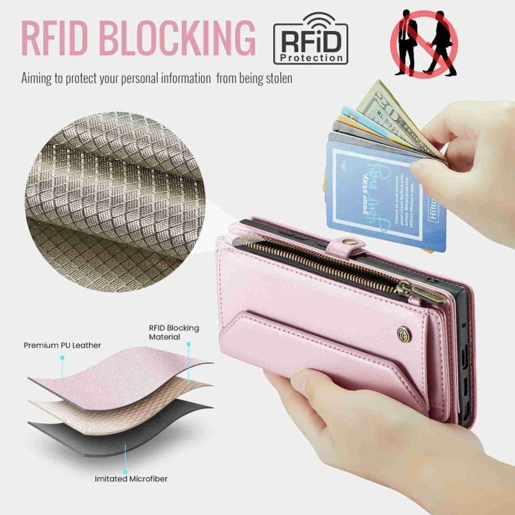 For Samsung Galaxy Note20 Ultra CaseMe C36 Card Slots Zipper Wallet RFID Anti-theft Leather Phone Case(Pink) - free shipping - PMC Jewellery - Order now!