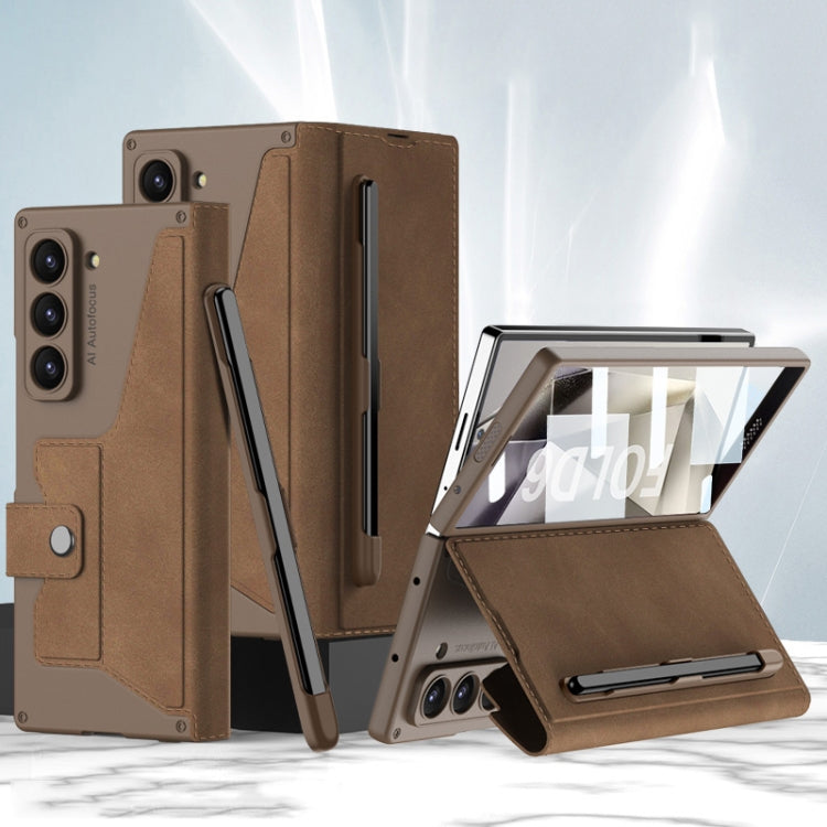 For Samsung Galaxy Z Fold6 GKK Integrated Armor Flip Leather Case with Pen Slot, Stylus Not Included(Brown) - free shipping - PMC Jewellery - Order now!