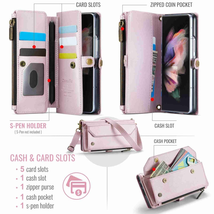 For Samsung Galaxy Z Fold3 CaseMe C36 Card Slots Zipper Wallet RFID Anti-theft Leather Phone Case(Pink) - free shipping - PMC Jewellery - Order now!