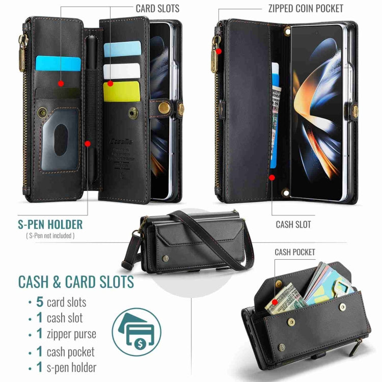 For Samsung Galaxy Z Fold4 CaseMe C36 Card Slots Zipper Wallet RFID Anti-theft Leather Phone Case(Black) - free shipping - PMC Jewellery - Order now!