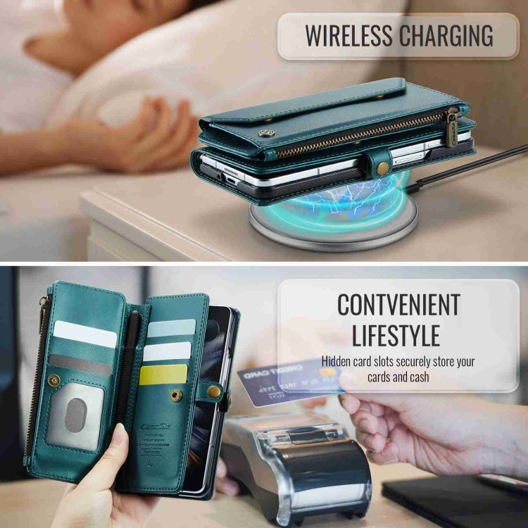 For Samsung Galaxy Z Fold4 CaseMe C36 Card Slots Zipper Wallet RFID Anti-theft Leather Phone Case(Blue-green) - free shipping - PMC Jewellery - Order now!