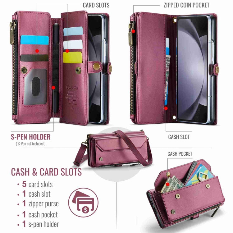 For Samsung Galaxy Z Fold5 CaseMe C36 Card Slots Zipper Wallet RFID Anti-theft Leather Phone Case(Wine Red) - Galaxy Z Fold5 Cases by CaseMe | Online Shopping South Africa | PMC Jewellery | Buy Now Pay Later Mobicred