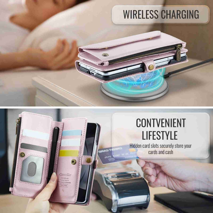 For Samsung Galaxy Z Fold5 CaseMe C36 Card Slots Zipper Wallet RFID Anti-theft Leather Phone Case(Pink) - free shipping - PMC Jewellery - Order now!