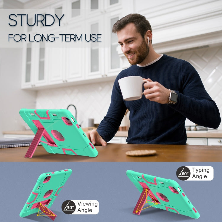 For iPad Air 11 2025 / 2024 Contrast Color Silicone Acrylic PC Tablet Case with Holder(Mint Green Rose Red) - iPad Air 11 2025 / 2024 Cases by PMC TechLife | Online Shopping South Africa | PMC TechLife | Buy Now Pay Later Mobicred