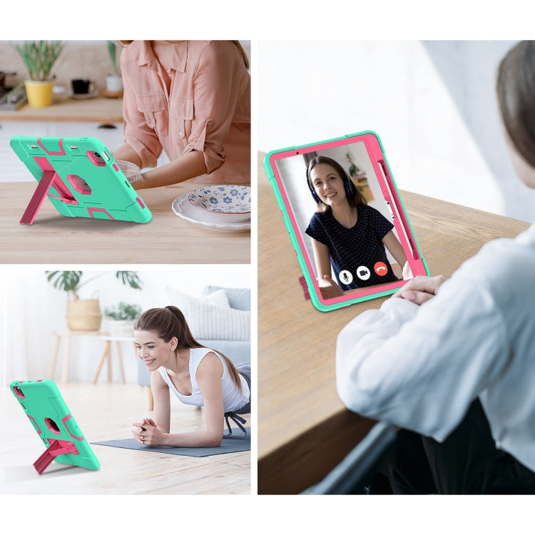 For iPad Air 11 2025 / 2024 Contrast Color Silicone Acrylic PC Tablet Case with Holder(Mint Green Rose Red) - iPad Air 11 2025 / 2024 Cases by PMC TechLife | Online Shopping South Africa | PMC TechLife | Buy Now Pay Later Mobicred