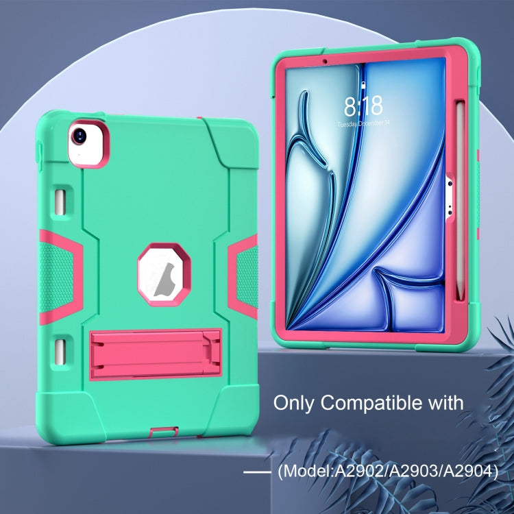 For iPad Air 11 2025 / 2024 Contrast Color Silicone Acrylic PC Tablet Case with Holder(Mint Green Rose Red) - iPad Air 11 2025 / 2024 Cases by PMC TechLife | Online Shopping South Africa | PMC TechLife | Buy Now Pay Later Mobicred