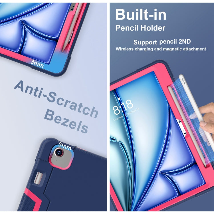 For iPad Air 11 2024 Contrast Color Silicone Acrylic PC Tablet Case with Holder(Navy Blue Rose Red) - iPad Air 11 2024 Cases by PMC TechLife | Online Shopping South Africa | PMC TechLife | Buy Now Pay Later Mobicred