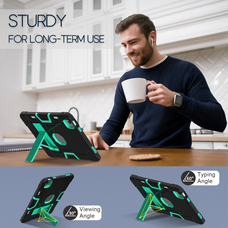 For iPad Air 11 2024 Contrast Color Silicone Acrylic PC Tablet Case with Holder(Black Mint Green) - iPad Air 11 2024 Cases by PMC TechLife | Online Shopping South Africa | PMC TechLife | Buy Now Pay Later Mobicred