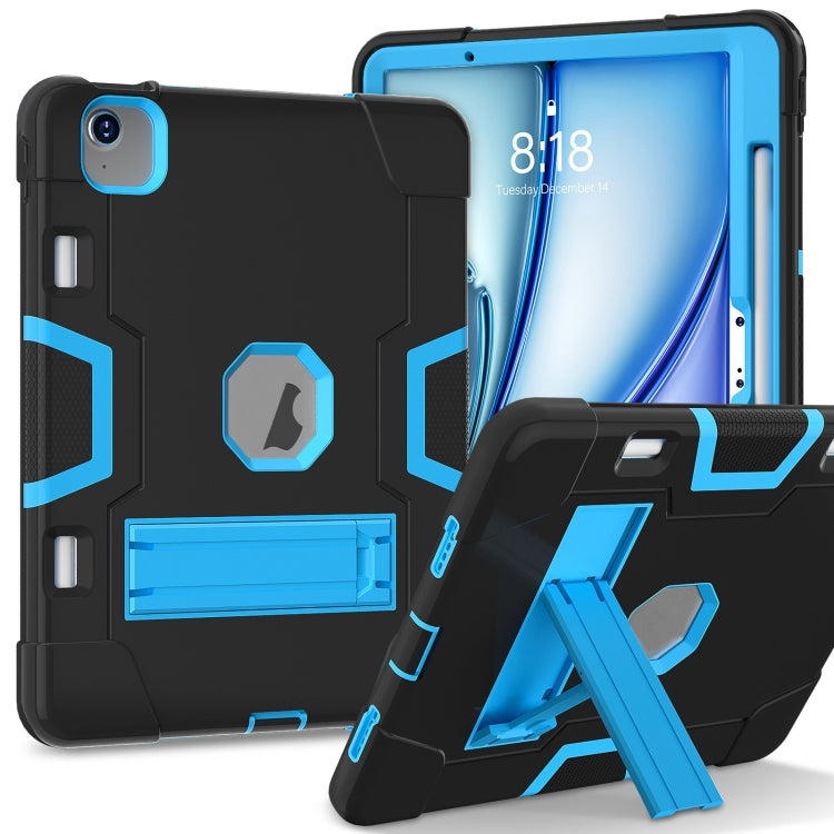 For iPad Air 11 2025 / 2024 Contrast Color Silicone Acrylic PC Tablet Case with Holder(Black Blue) - iPad Air 11 2025 / 2024 Cases by PMC TechLife | Online Shopping South Africa | PMC TechLife | Buy Now Pay Later Mobicred