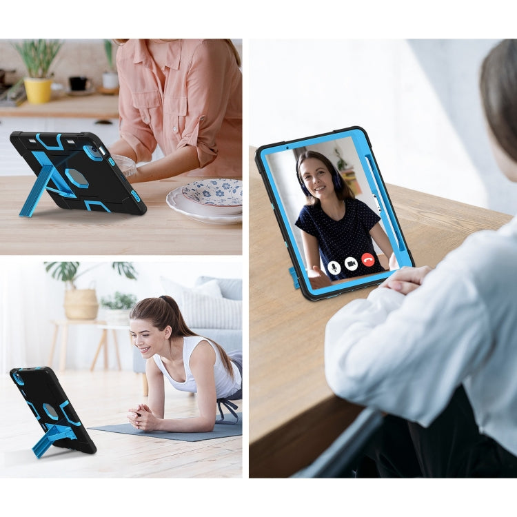 For iPad Air 11 2025 / 2024 Contrast Color Silicone Acrylic PC Tablet Case with Holder(Black Blue) - iPad Air 11 2025 / 2024 Cases by PMC TechLife | Online Shopping South Africa | PMC TechLife | Buy Now Pay Later Mobicred
