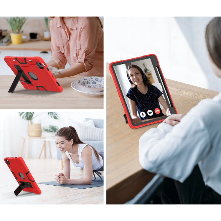 For iPad Air 11 2025 / 2024 Contrast Color Silicone Acrylic PC Tablet Case with Holder(Red Black) - iPad Air 11 2025 / 2024 Cases by PMC TechLife | Online Shopping South Africa | PMC TechLife | Buy Now Pay Later Mobicred