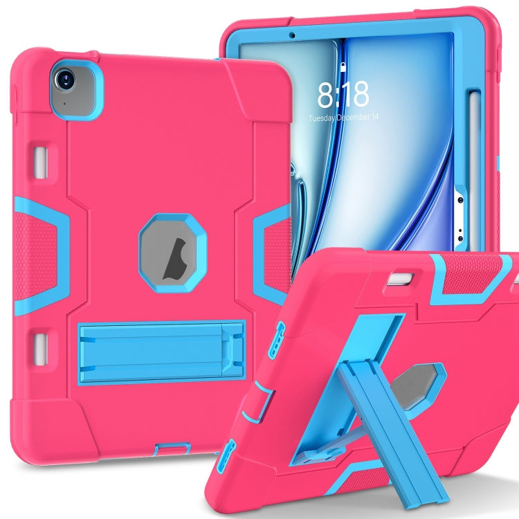 For iPad Air 11 2024 Contrast Color Silicone Acrylic PC Tablet Case with Holder(Rose Red Blue) - iPad Air 11 2024 Cases by PMC TechLife | Online Shopping South Africa | PMC TechLife | Buy Now Pay Later Mobicred