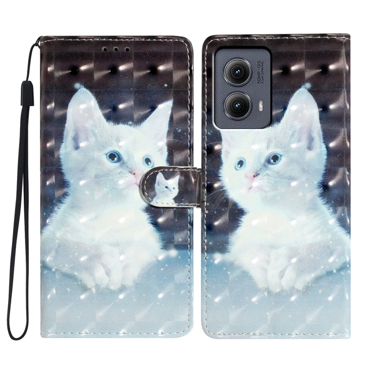For Motorola Edge 2024 3D Pattern Leather Phone Case(White Cat) - Motorola Cases by PMC Jewellery | Online Shopping South Africa | PMC Jewellery | Buy Now Pay Later Mobicred