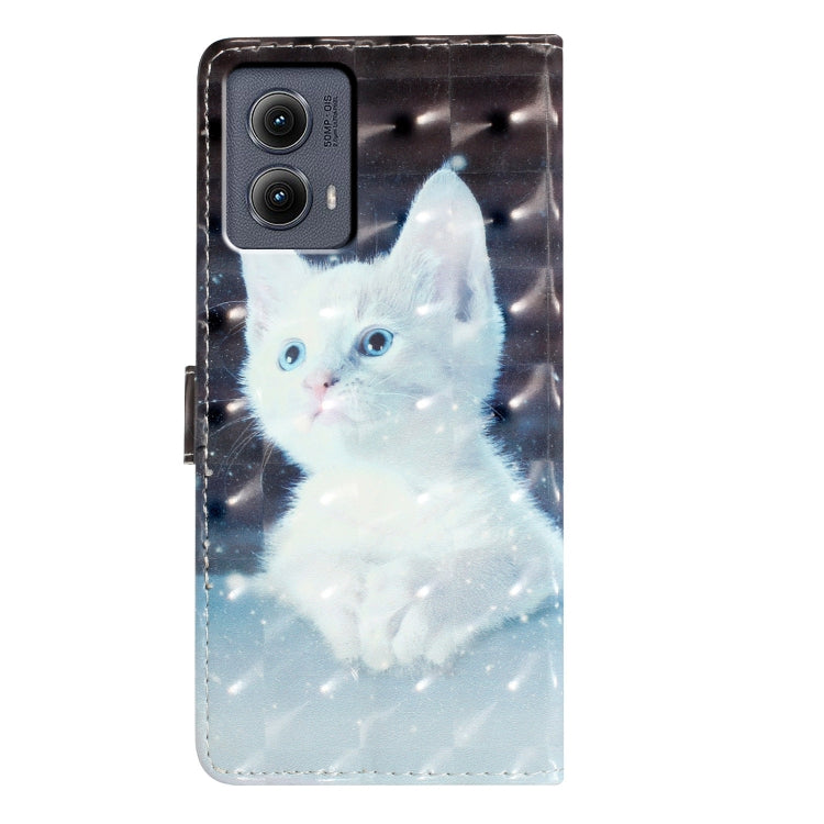For Motorola Edge 2024 3D Pattern Leather Phone Case(White Cat) - Motorola Cases by PMC Jewellery | Online Shopping South Africa | PMC Jewellery | Buy Now Pay Later Mobicred