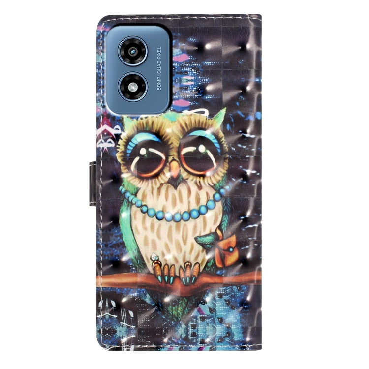 For Motorola Moto G Play 2024 3D Pattern Leather Phone Case(Big-eyed owl) - Motorola Cases by PMC Jewellery | Online Shopping South Africa | PMC Jewellery | Buy Now Pay Later Mobicred