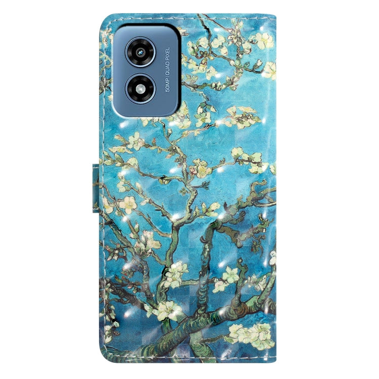 For Motorola Moto G Play 2024 3D Pattern Leather Phone Case(Blue Base Apricot Flower) - Motorola Cases by PMC Jewellery | Online Shopping South Africa | PMC Jewellery | Buy Now Pay Later Mobicred
