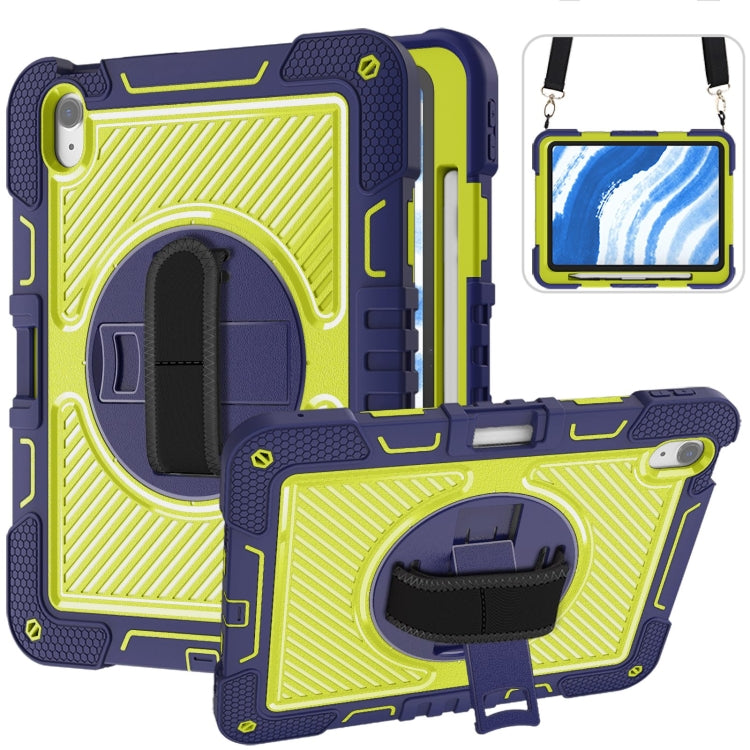 For iPad Air 11 2024 / Air 2022 10.9 360 Degree Rotation PC Contrast Silicone Tablet Case(Navy Blue + Yellow Green) - iPad Air 11 2024 Cases by PMC TechLife | Online Shopping South Africa | PMC TechLife | Buy Now Pay Later Mobicred