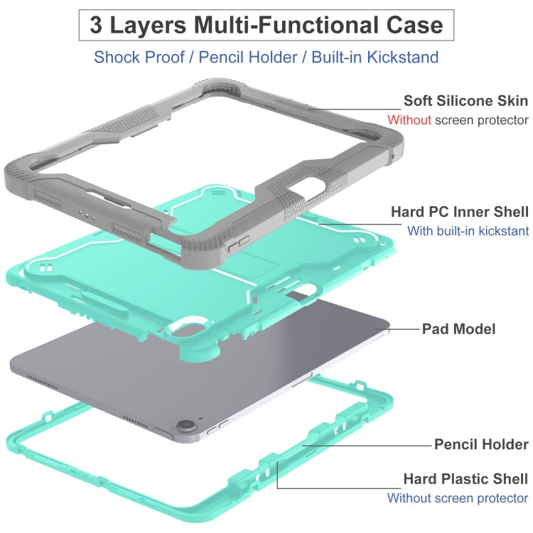 For iPad Air 11 2024 / Air 2022 10.9 Shockproof Silicone Hybrid PC Tablet Case with Holder(Mint Green + Grey) - iPad Air 11 2024 Cases by PMC TechLife | Online Shopping South Africa | PMC TechLife | Buy Now Pay Later Mobicred
