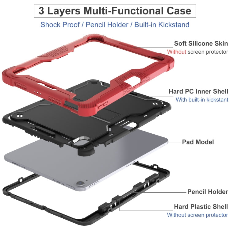 For iPad Air 11 2024 / Air 2022 10.9 Shockproof Silicone Hybrid PC Tablet Case with Holder(Black + Red) - iPad Air 11 2025 / 2024 Cases by PMC TechLife | Online Shopping South Africa | PMC TechLife | Buy Now Pay Later Mobicred