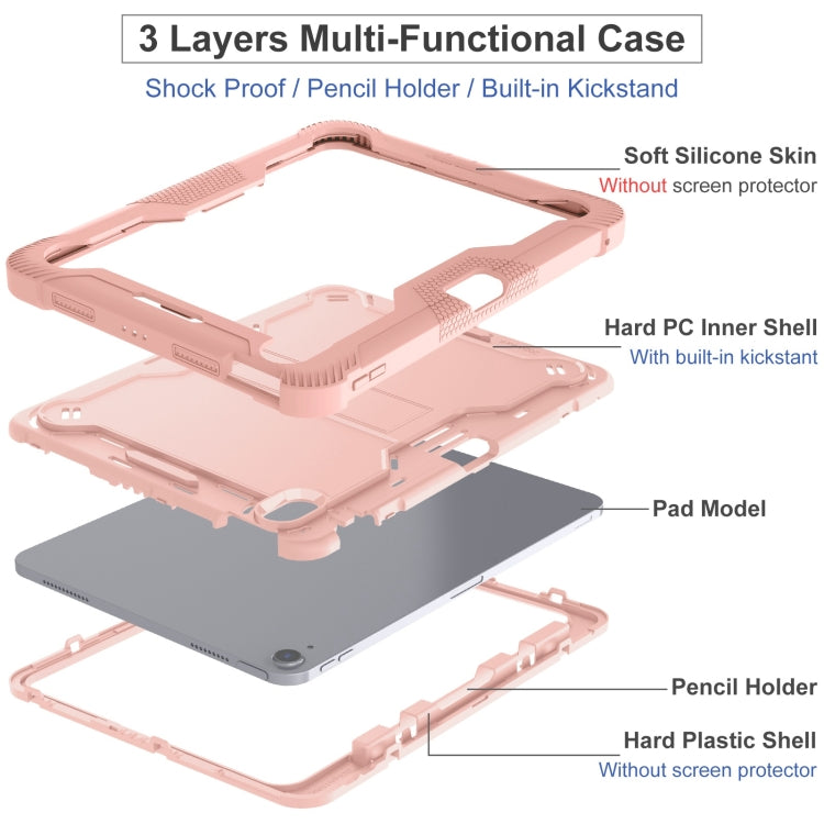 For iPad Air 11 2024 / Air 2022 10.9 Shockproof Silicone Hybrid PC Tablet Case with Holder(Rose Gold) - iPad Air 11 2025 / 2024 Cases by PMC TechLife | Online Shopping South Africa | PMC TechLife | Buy Now Pay Later Mobicred