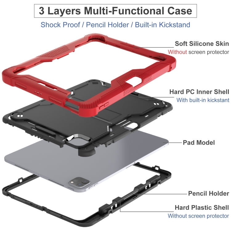 For iPad Pro 11 2024 Shockproof Silicone Hybrid PC Tablet Case with Holder(Black + Red) - free shipping - PMC TechLife - Order now!