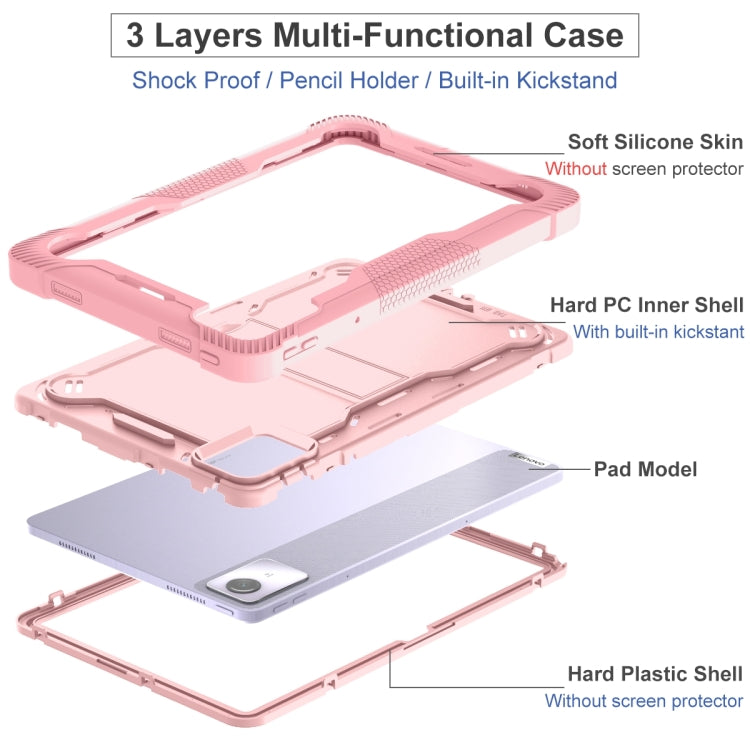 For Lenovo Tab M11 / Xiaoxin Pad 11 2024 Shockproof Silicone Hybrid PC Tablet Case with Holder(Rose Gold) - free shipping - PMC TechLife - Order now!