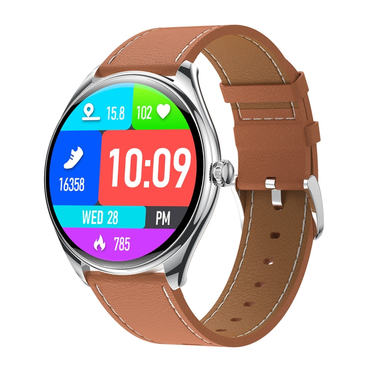 MT55 1.43 inch AMOLED HD Screen Ultra-thin Smart Call Health Watch, Leather Strap(Silver Brown) - Smart Watches by PMC TechLife | Online Shopping South Africa | PMC TechLife | Buy Now Pay Later Mobicred