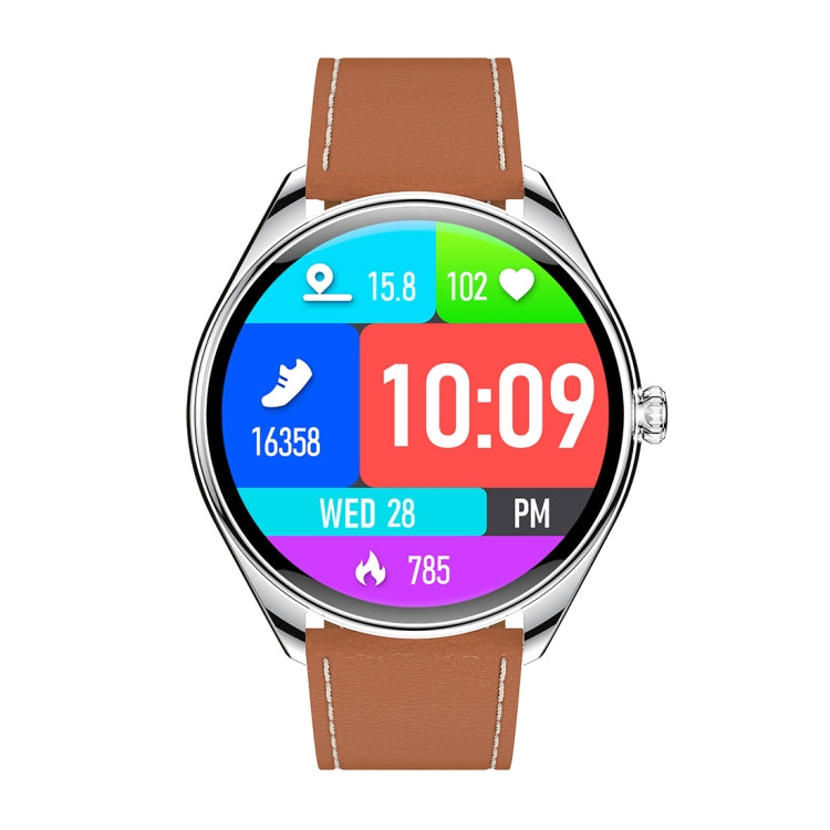 MT55 1.43 inch AMOLED HD Screen Ultra-thin Smart Call Health Watch, Leather Strap(Silver Brown) - Smart Watches by PMC TechLife | Online Shopping South Africa | PMC TechLife | Buy Now Pay Later Mobicred