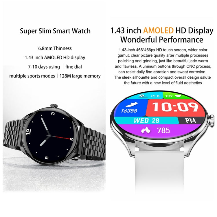 MT55 1.43 inch AMOLED HD Screen Ultra-thin Smart Call Health Watch, Leather Strap(Black Brown) - Smart Watches by PMC TechLife | Online Shopping South Africa | PMC TechLife | Buy Now Pay Later Mobicred
