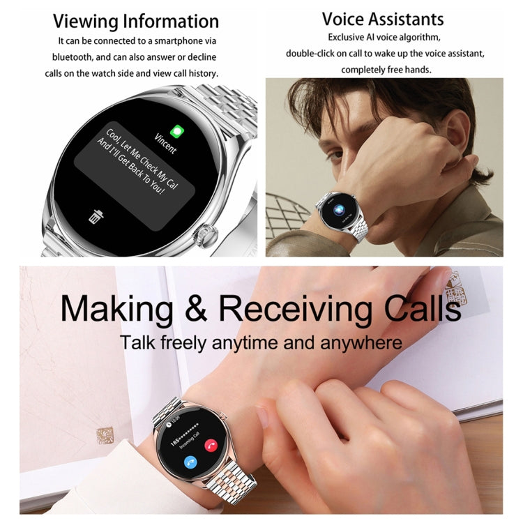 MT55 1.43 inch AMOLED HD Screen Ultra-thin Smart Call Health Watch, Leather Strap(Silver Brown) - Smart Watches by PMC TechLife | Online Shopping South Africa | PMC TechLife | Buy Now Pay Later Mobicred