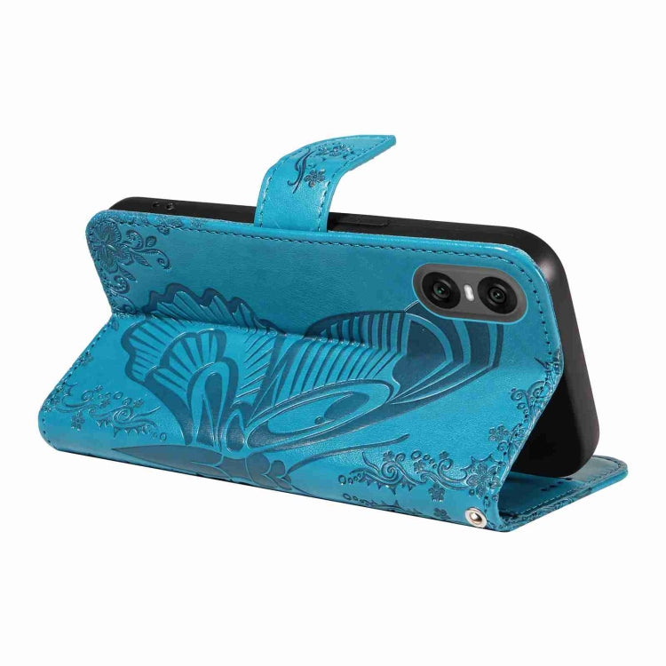 For Sony Xperia 10 VI 2024 Swallowtail Butterfly Embossed Leather Phone Case(Blue) - Sony Cases by PMC Jewellery | Online Shopping South Africa | PMC Jewellery | Buy Now Pay Later Mobicred