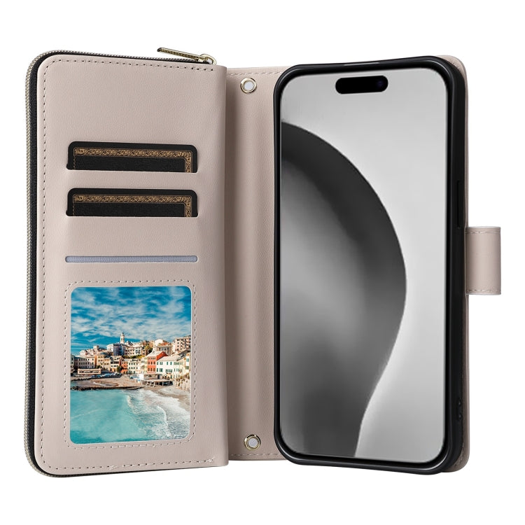 For iPhone 16 Pro Max Crossbody Rhombic Zipper Tower Buckle Leather Phone Case with Lanyard(Beige) - iPhone 16 Pro Max Cases by PMC TechLife | Online Shopping South Africa | PMC TechLife | Buy Now Pay Later Mobicred