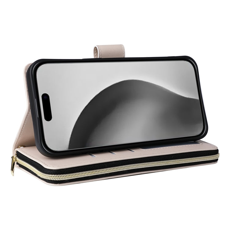 For iPhone 16 Pro Max Crossbody Rhombic Zipper Tower Buckle Leather Phone Case with Lanyard(Beige) - iPhone 16 Pro Max Cases by PMC TechLife | Online Shopping South Africa | PMC TechLife | Buy Now Pay Later Mobicred