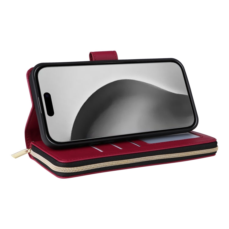 For iPhone 16 Pro Max Crossbody Rhombic Zipper Tower Buckle Leather Phone Case with Lanyard(Wine Red) - free shipping - PMC TechLife - Order now!