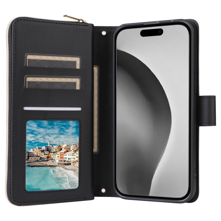 For iPhone 16 Pro Max Crossbody Rhombic Zipper Tower Buckle Leather Phone Case with Lanyard(Black) - iPhone 16 Pro Max Cases by PMC TechLife | Online Shopping South Africa | PMC TechLife | Buy Now Pay Later Mobicred