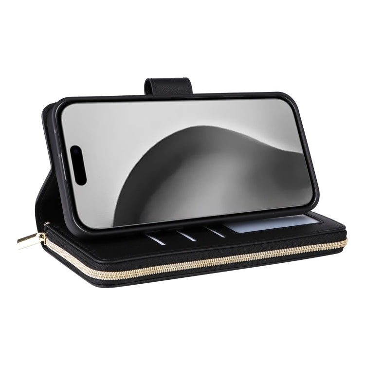 For iPhone 16 Pro Max Crossbody Rhombic Zipper Tower Buckle Leather Phone Case with Lanyard(Black) - iPhone 16 Pro Max Cases by PMC TechLife | Online Shopping South Africa | PMC TechLife | Buy Now Pay Later Mobicred