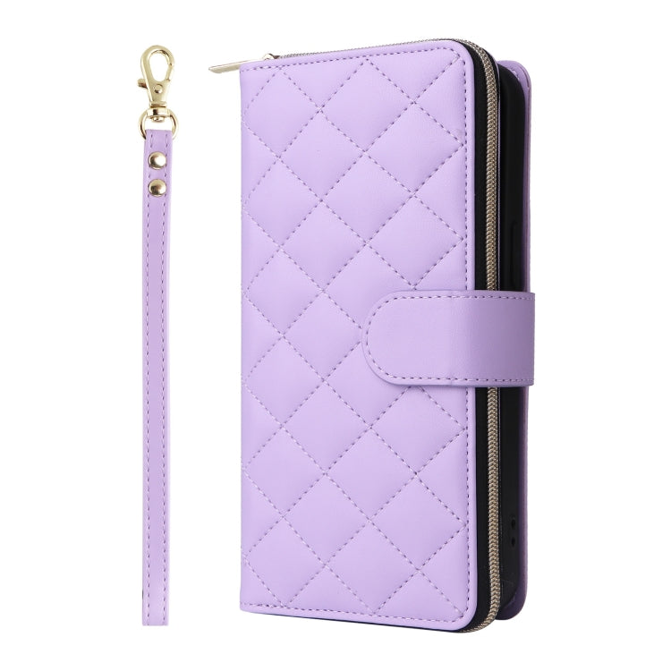 For iPhone 16 Pro Crossbody Rhombic Zipper Tower Buckle Leather Phone Case with Lanyard(Purple) - free shipping - PMC TechLife - Order now!