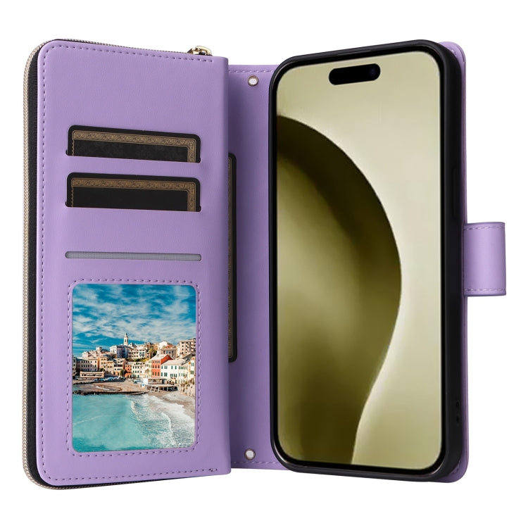 For iPhone 16 Pro Crossbody Rhombic Zipper Tower Buckle Leather Phone Case with Lanyard(Purple) - free shipping - PMC TechLife - Order now!