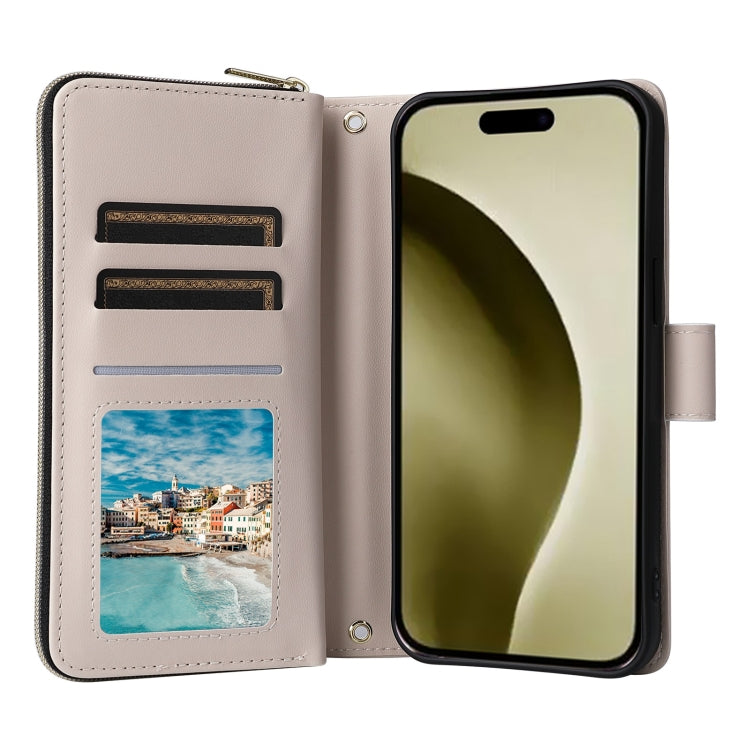 For iPhone 16 Pro Crossbody Rhombic Zipper Tower Buckle Leather Phone Case with Lanyard(Beige) - iPhone 16 Pro Cases by PMC TechLife | Online Shopping South Africa | PMC TechLife | Buy Now Pay Later Mobicred