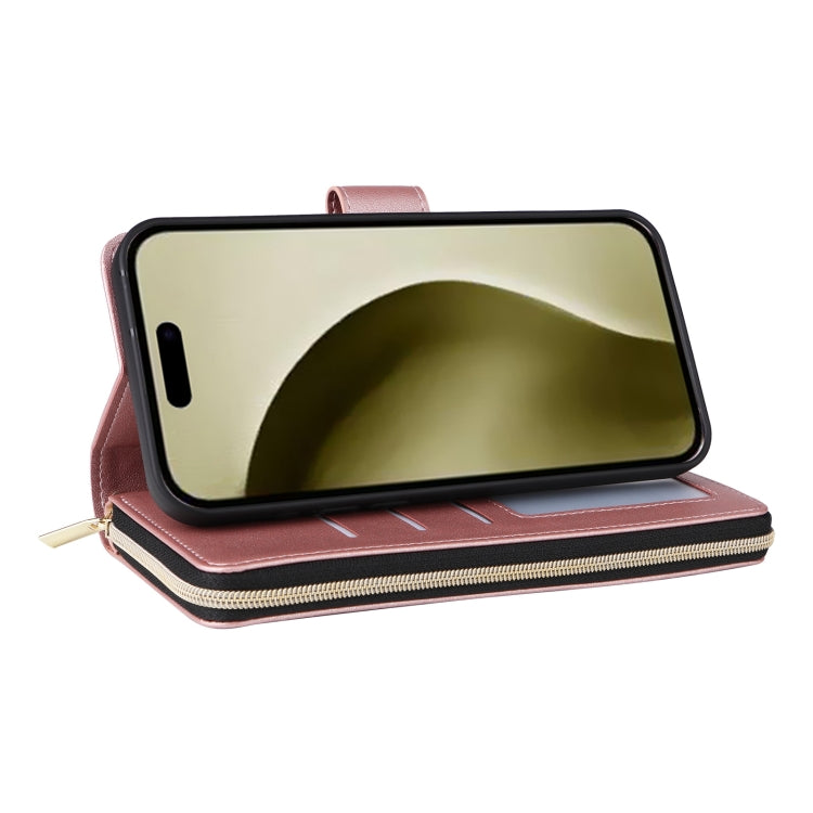 For iPhone 16 Pro Crossbody Rhombic Zipper Tower Buckle Leather Phone Case with Lanyard(Rose Gold) - iPhone 16 Pro Cases by PMC TechLife | Online Shopping South Africa | PMC TechLife | Buy Now Pay Later Mobicred