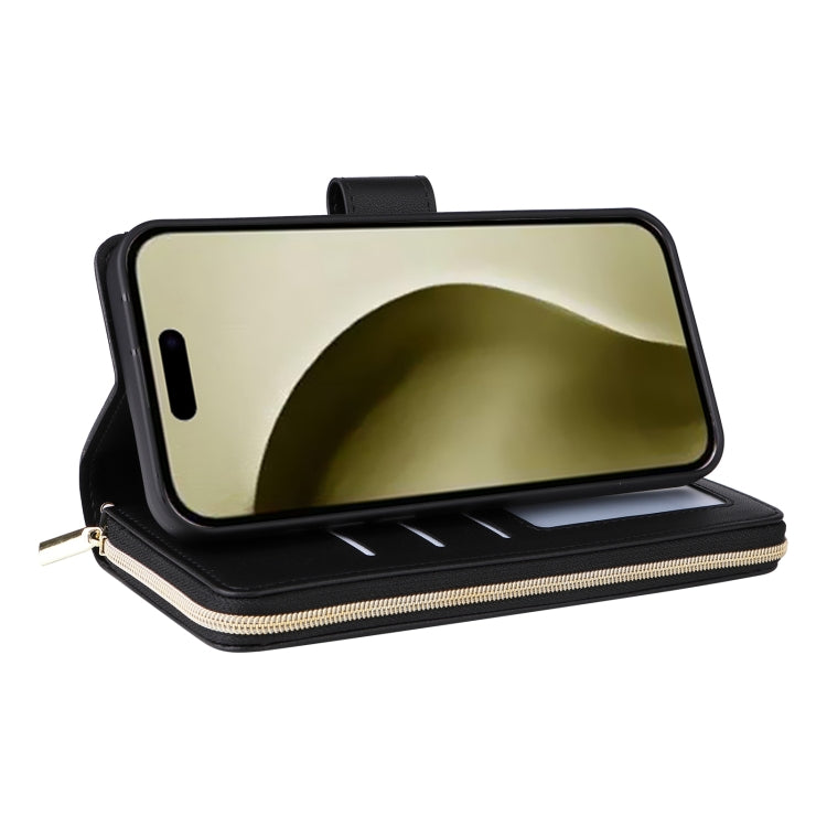 For iPhone 16 Pro Crossbody Rhombic Zipper Tower Buckle Leather Phone Case with Lanyard(Black) - iPhone 16 Pro Cases by PMC TechLife | Online Shopping South Africa | PMC TechLife | Buy Now Pay Later Mobicred