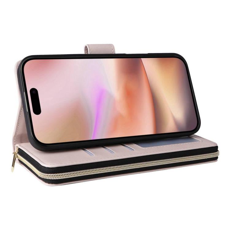 For iPhone 16 Plus Crossbody Rhombic Zipper Tower Buckle Leather Phone Case with Lanyard(Beige) - iPhone 16 Plus Cases by PMC TechLife | Online Shopping South Africa | PMC TechLife | Buy Now Pay Later Mobicred