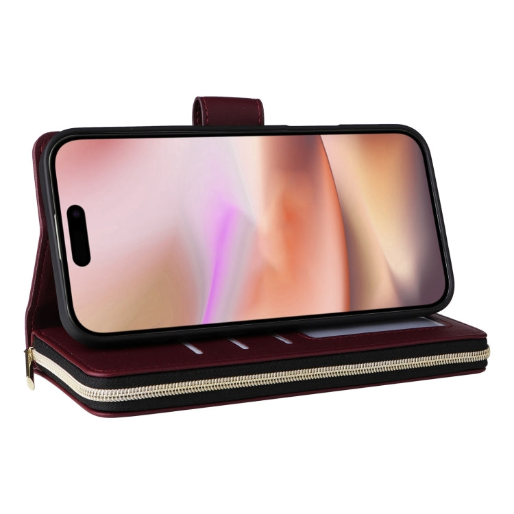 For iPhone 16 Plus Crossbody Rhombic Zipper Tower Buckle Leather Phone Case with Lanyard(Wine Red) - free shipping - PMC TechLife - Order now!