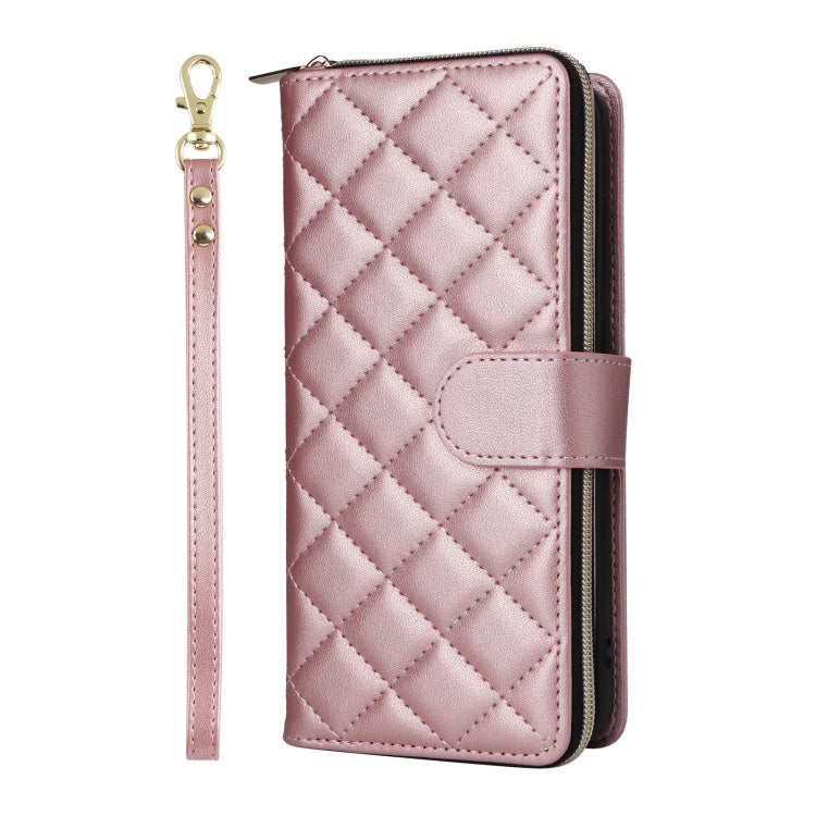 For Samsung Galaxy S24 FE 5G Crossbody Rhombic Zipper Tower Buckle Leather Phone Case with Lanyard(Rose Gold) - free shipping - PMC Jewellery - Order now!