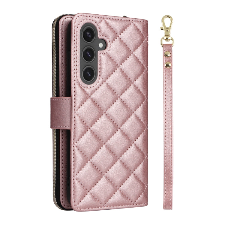 For Samsung Galaxy S24 FE 5G Crossbody Rhombic Zipper Tower Buckle Leather Phone Case with Lanyard(Rose Gold) - free shipping - PMC Jewellery - Order now!
